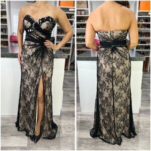 Faviana Black Lace Strapless Elegant Formal Gown $398